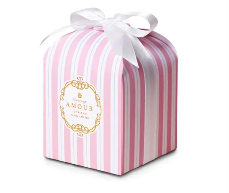 European Stripe Candy Box Wedding Favors Supplies Baby Shown Birthday Party Event Gift Pastry Packing Boxes Bag 8x8x8cm 6