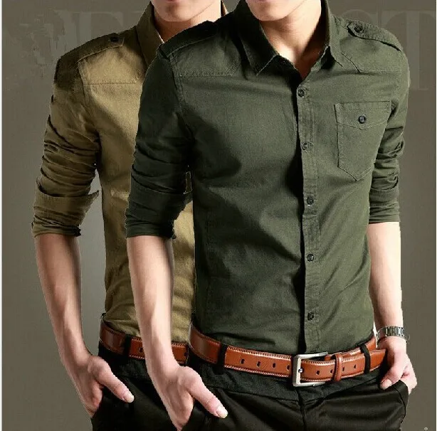 2 color Men's shirts Pure cotton shirt army green military uniform