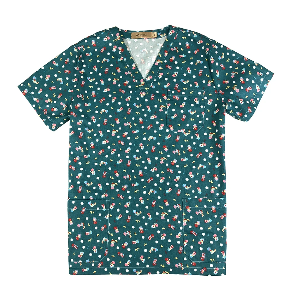 Хлопковая медицинская одежда Топ Брюки хирургические ткани медицинские скрабы Стоматологическая униформа для ухода за ребенком хирургические рубашки для женщин и мужчин - Цвет: tops