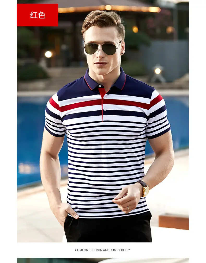 Quality Polo Men Cotton Summer Short Sleeve Striped Men Polos Male Brand Chinese Clothing Breathable Top Tees 2019 New Arrival 06