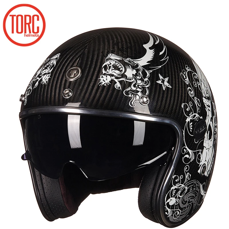 Шлем-светильник TORC 3/4 из углеродного волокна, мотоциклетный шлем V587 с открытым лицом - Цвет: 9