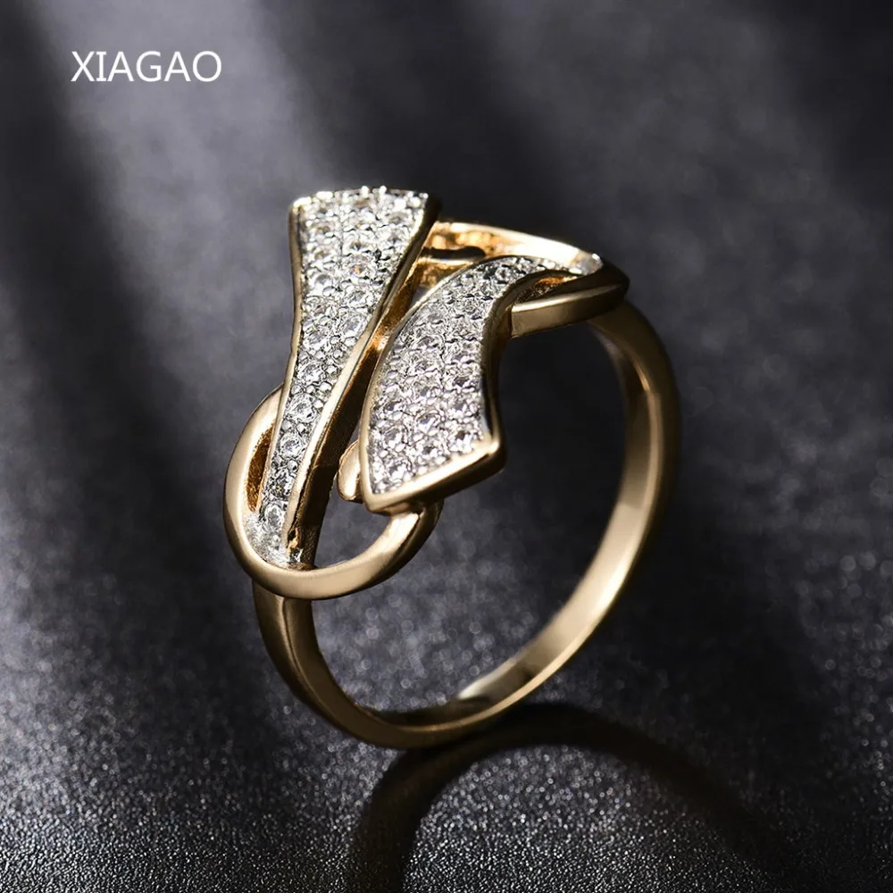 XIAGAO класса люкс AAA циркон обручальные кольца для Для женщин золотистые кристаллы Обручение кольцо женский Анель Bijoux(украшения своими руками) подарок Одежда высшего качества ZR610