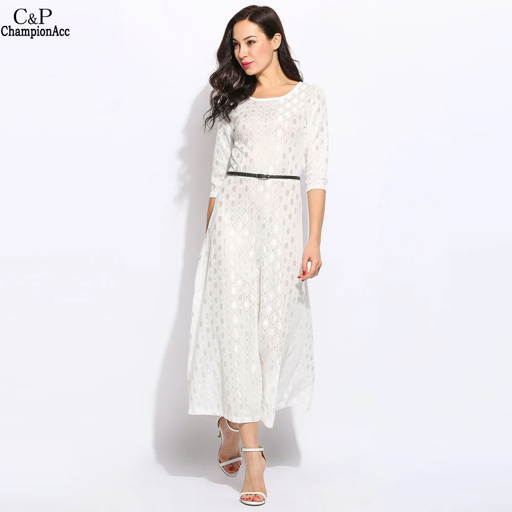 FANALA Women Maxi Dress Summer 2017 White Lace Party Dresses Patchwork O-Neck Half Beach Long Dress Women Vestidos Clothing long-white-lace-dress