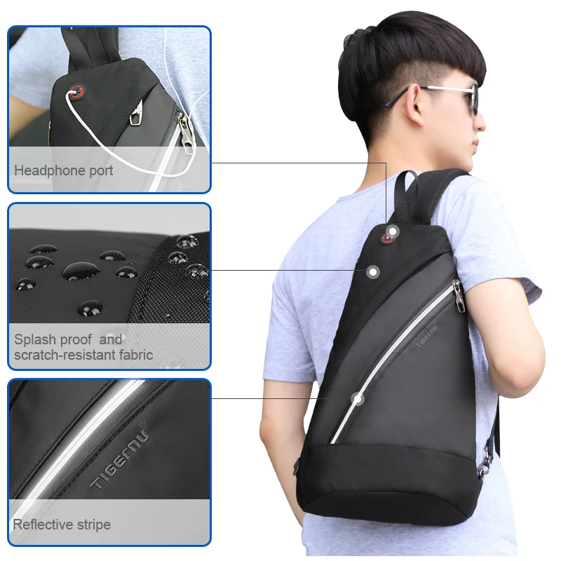Tigernu 2019 جديد عارضة الرجال Crossbody أكياس ضوء الأزياء عالية الجودة Splashproof الصدر الأسود رسل للشباب حقائب كتف