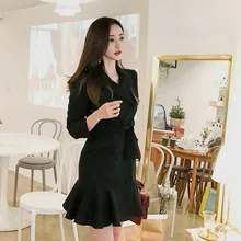 Высокое качество оборками OL двубортные куртки с длинными рукавами черные пальто для женщин новая осенне-зимняя одежда