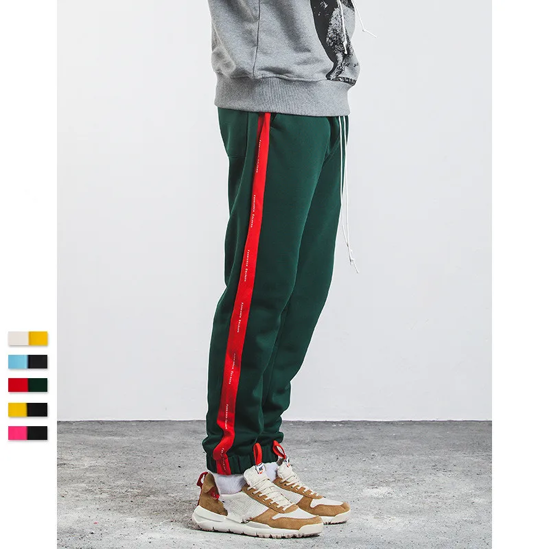 

2019 SS Skateboard Drawstring Track Pant Vintage Side Stripe Letter Printed Contrast Color Pant Elastic Waist Mens Skinny Jogger