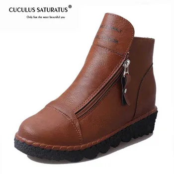 

Cuculus Autumn Winter Women Shoes Zipper Casual Female Student Short Boots PU Leather Waterproof Flat Shoes Ankle Boots 1938
