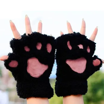 

Winter Keep Warm Cute Women Gloves Fluffy Bear Plush Paw Glove Girl Novelty Soft Half Covered Mittens Gloves