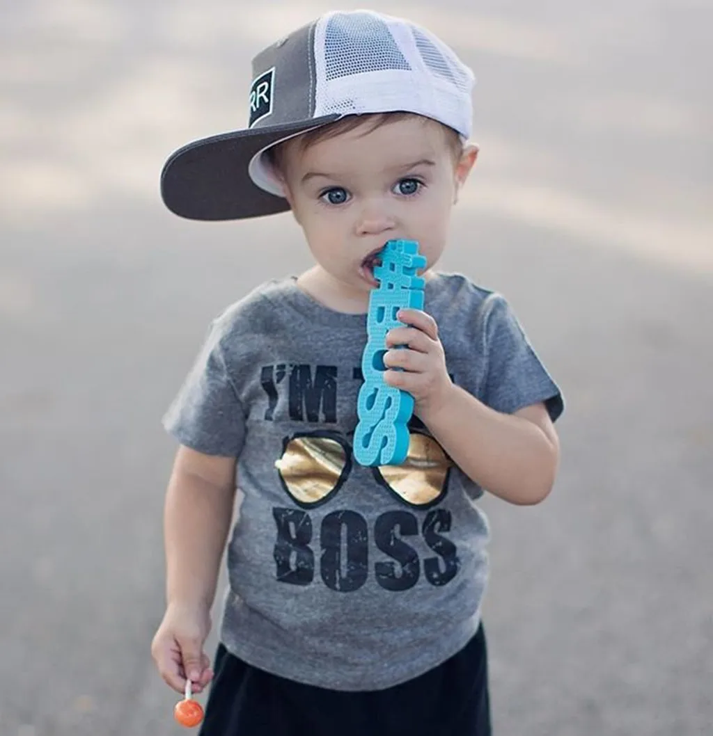 

MUQGEW Children Baby Boys Girls Short Sleeve Letter Print Tops T-shirt Kids Blouse Mini Boss Summer Short Sleeve Baby Clothing
