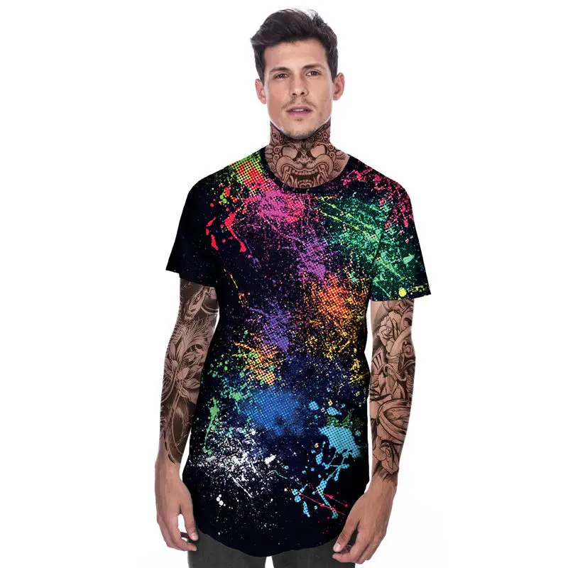 Мода Летняя мужская футболка с коротким рукавом 3D Звездное небо печатные мужские s хип хоп Расширенный хип хоп Повседневная изогнутая футболка в стиле хип-хоп рубашка