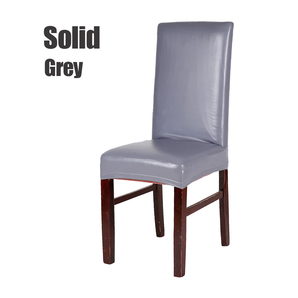 Новое поступление 1 шт. черный/кофейный/серый/фиолетовый многоцветный Водонепроницаемый и маслостойкий Чехол для стула из искусственной кожи для домашнего декора столовой - Цвет: Solid Grey