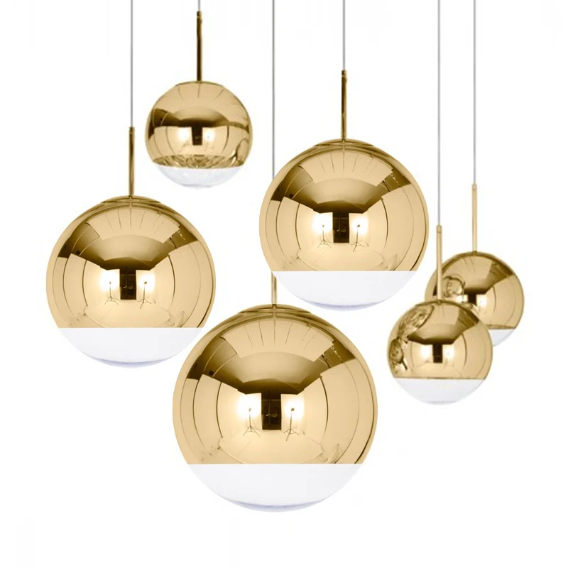

Post Modern Glass Ball Pendant Lights Plated Gold Silver Mirror Lampshade Home Decoration Luxury E27 Led Lighting Droplight