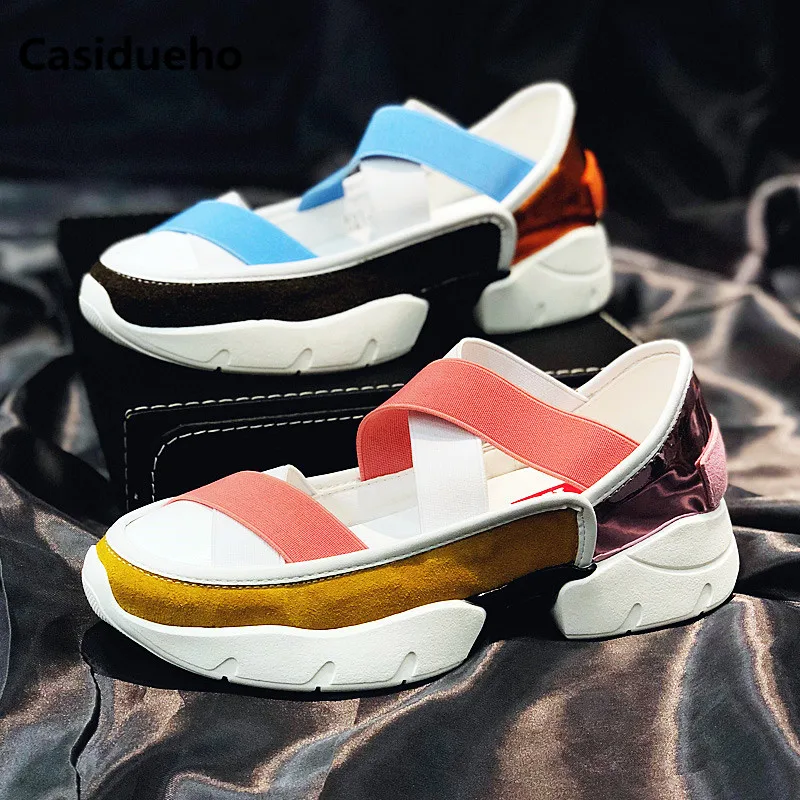 

Rome Platform Shoes Woman Mixed Color Flats Loafers Leather Dress Gladiator Sandals Slip-on Zapatos Mujer Runway Sandalias Mujer