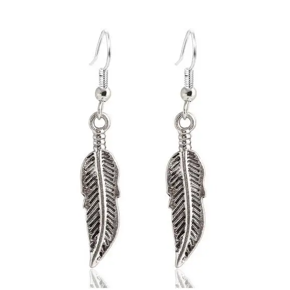 

2018 Fashion Tibetan Silver Leaf Feather Drop Earrings Long Hoop Dangle Brincos For Women Bohemian Statement Accessories Jewelry