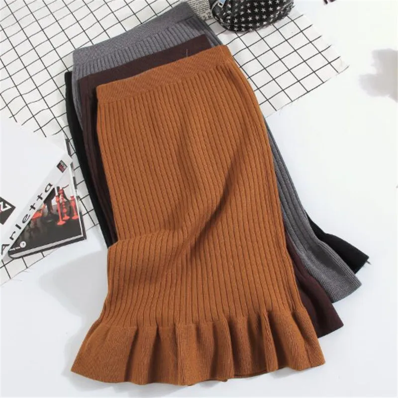 

Fashion knitted Women's Skirt Vintage style Pleated Skirt 2018 New Autumn Winter Long Skirts High Waist A-Line Saia ZY660