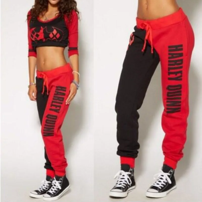 

Women Fashion Suicide Squad Harley Quinn Ladies Tshirt Tops Joggers Trousers Sport Gym Pants Loose Harem Pants Cosplay Tracksuit