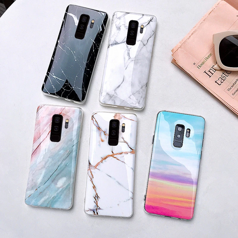 

Shockproof For Samsung S10e S10Plus M10 A50 Cover Fashion Marble Phone Case Soft IMD Funda Glossy Back Coque Etui