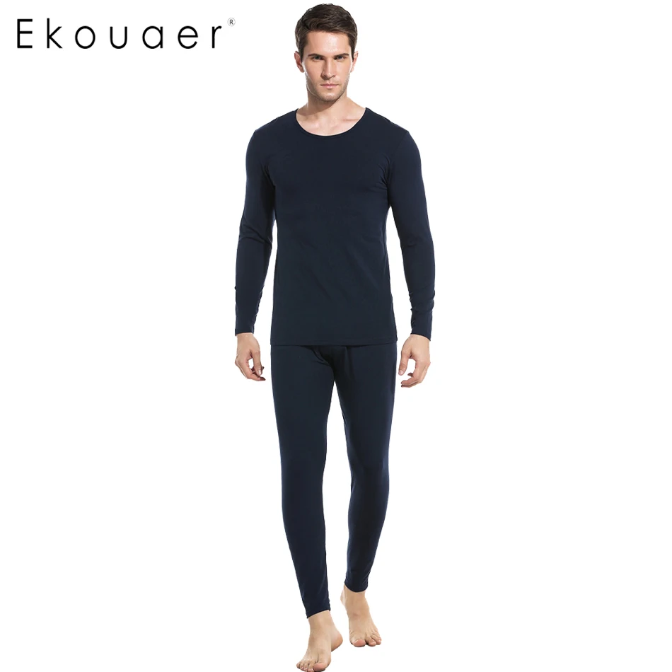 Ekouaer Winter Men Thermal Underwear Set Long Johns Warm Underwear Sets