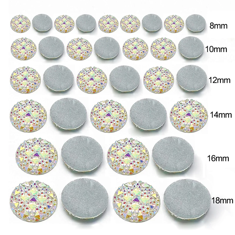

8/10/12/14mm Round Bling Clear White AB Resin Rhinestone Flatback Cabochon Stone DIY Wedding Decoration Crafts