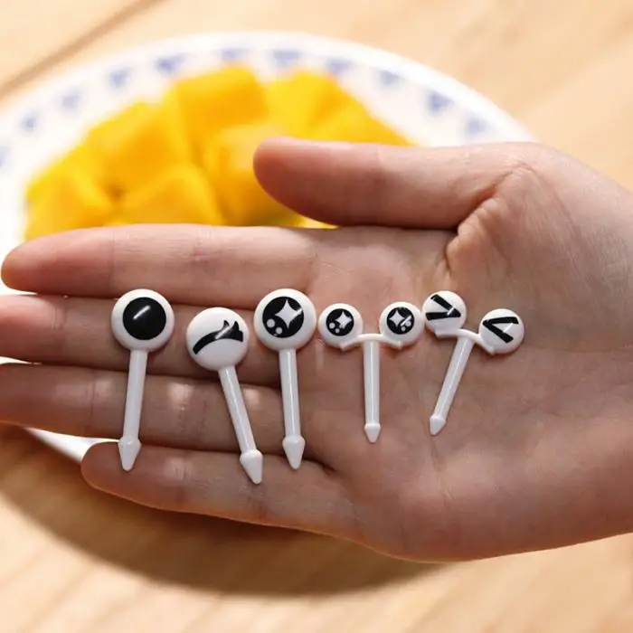 Set Expresión Mini Dibujo del Ojo del Ojo Animado de los Ojos de la Fruta Tenedor de plástico de Fruta palillo de Dientes para niños Jinghengrong 10pcs 3.5-6.5cm, 10pcs 