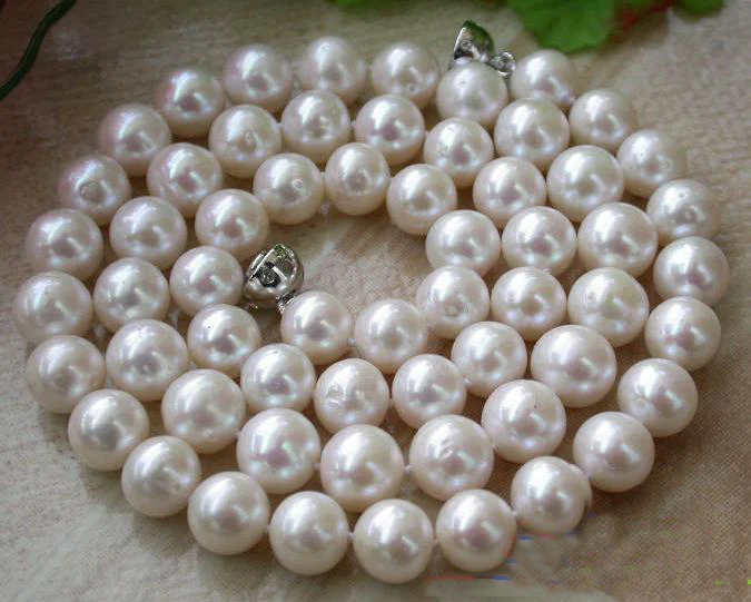 

New Arriver Real Pearl Jewellery,24inches AA 9-10MM White Round Freshwater Cultured Pearl Necklace,Magnet Clasp,Free Shipping