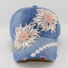 Новые модные джинсовые бейсболки в стиле хип-хоп бейсболка,, солнцезащитные цветочные джинсы со стразами, бейсболка