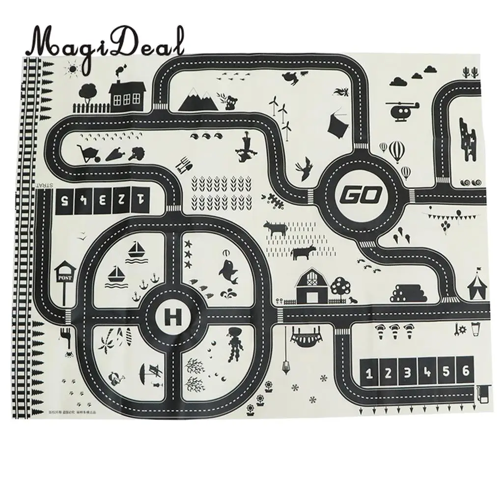 Kids Rug/ Play Mat with City Traffic Roads Map for Cars  Train Game Toy Children Play Carpet Boy Girl Nursery Playroom Play Mat	