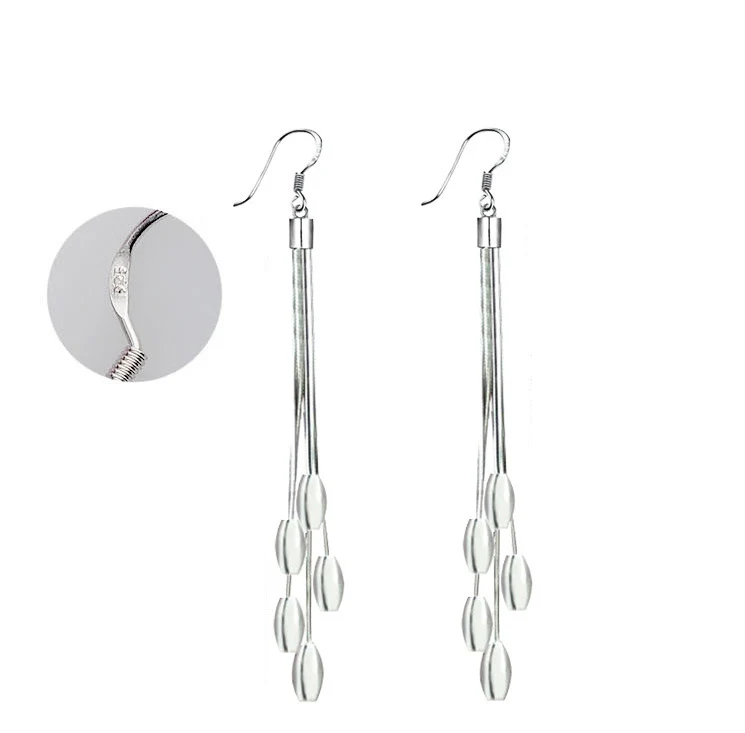 Новые женские корейские модные серьги гвоздики с кисточками Серебристые