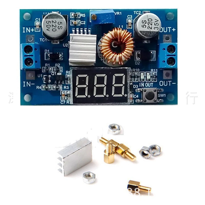 (Розничная продажа) 5A высокомощный 75 Вт DC-DC Регулируемый понижающий модуль с дисплеем вольтметра