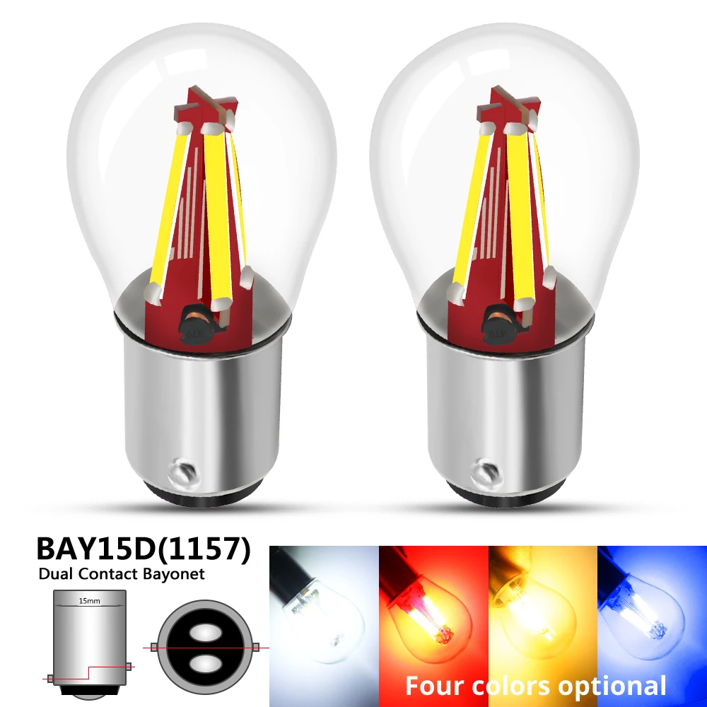

2pcs BAY15D 1157 P21 S25 LED Bulbs COB White Yellow Red Blue For Car Auto Reverse Backup Turn Signal Lights Tail Lights DC 12V