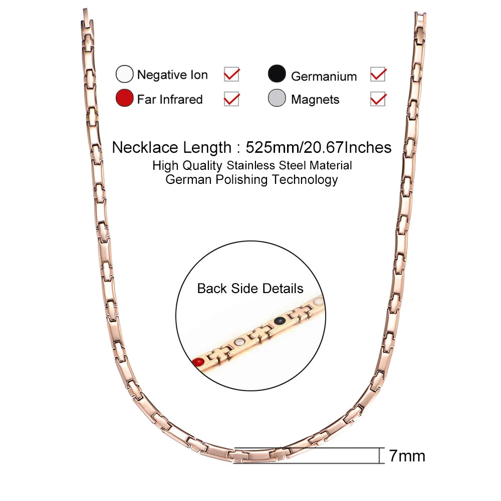 Розовое золото цвет нержавеющая сталь германий магнитные ожерелья для мужчин женщин энергетический баланс здоровья био Ele мужчин ts ювелирные изделия