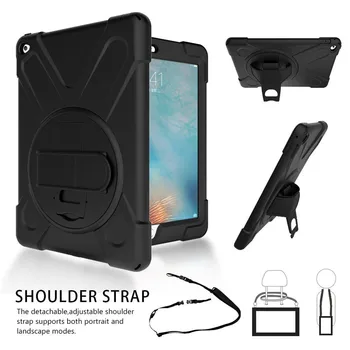 

For iPad air 2 Rugged Triple-Layer Shock-Resistant Drop Proof Defender Case Cover with Kickstand Hand Strap Adjustable Shoulder