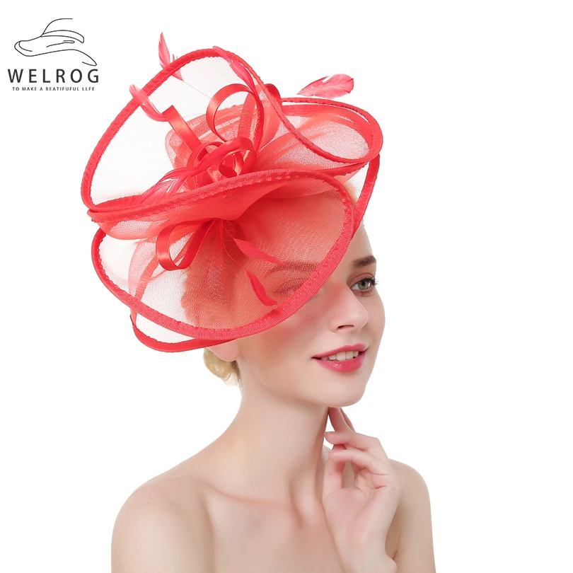 

WELROG Women Trendy Fascinators Feather Headband Mesh Solid Hair Clips Hairpins for Party Wedding Lady Female Vintage Headdress