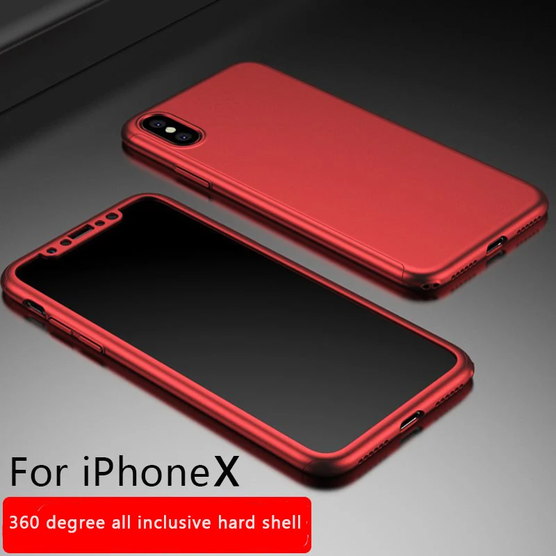 

360 Degree Phone Cases For iPhone X 8 7 6 6s Plus 5 5s SE Case Ultra thin Hard PC Shockproof Armor Cover Shell Capa + Glass Film