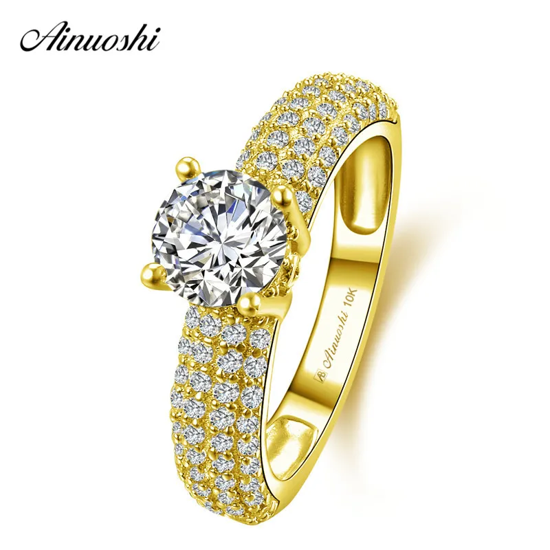 

AINUOSHI 10k Solid Yellow Gold Ring 1ct Round Cut 4 Rows Drill Splendid SONA Diamond Ring Wedding Engagement Jewelry Bridal Band