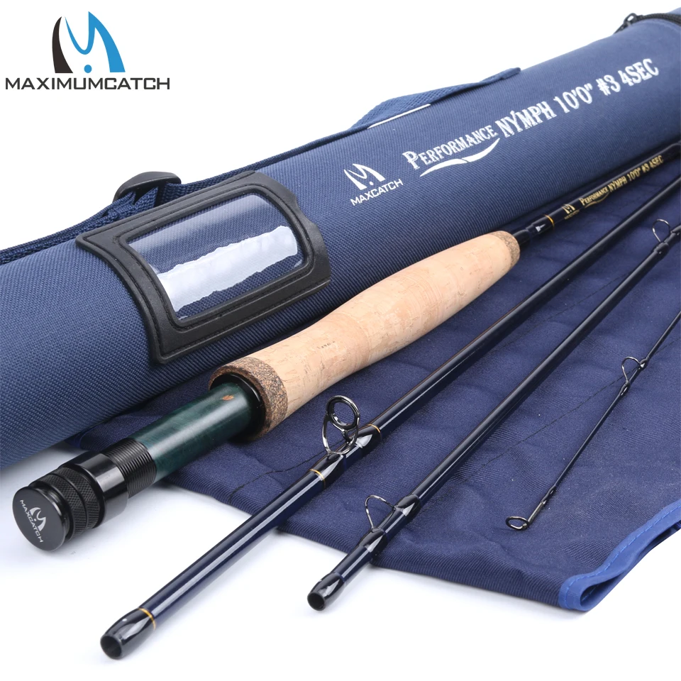 Beste Maximumcatch Maxcatch Prestaties Nymph Fly Hengel 2 3 4WT 10 11FT 4 Sectie IM10 Carbon Aaa + Kurk Handvat Cordura Staaf Buis