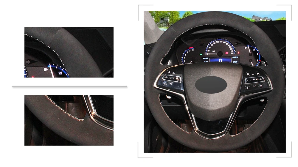 Черная замша DIY Ручная сшитая крышка рулевого колеса автомобиля для Cadillac ATS 2013- CTS