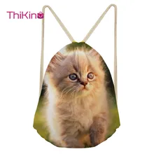 Thikin, милый кот, повседневный мешок на завязках, сумка для девочек, милый рюкзак для путешествий, для малышей, мягкая женская пляжная сумка со шнурком