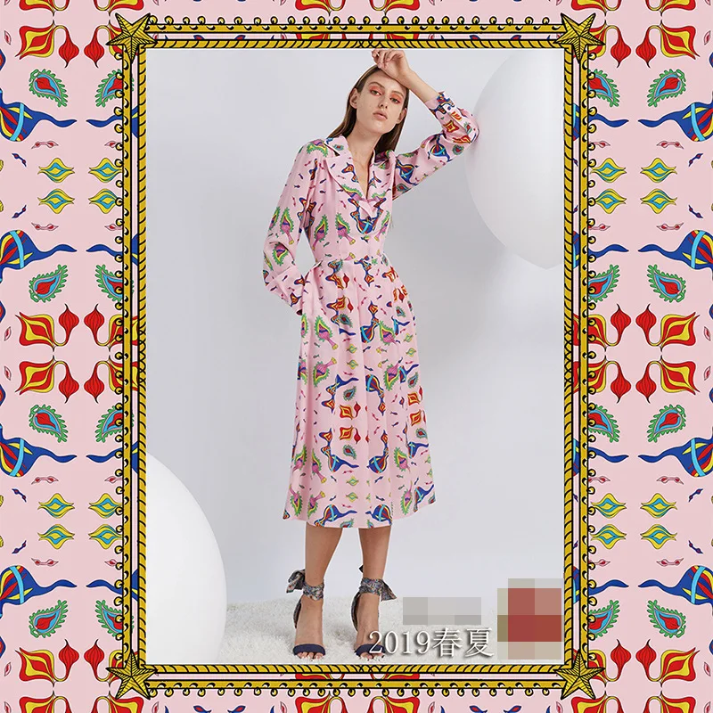 

New pre-sale 2019 spring and summer fashion print fabric dress shirt women's clothing cloth wholesale