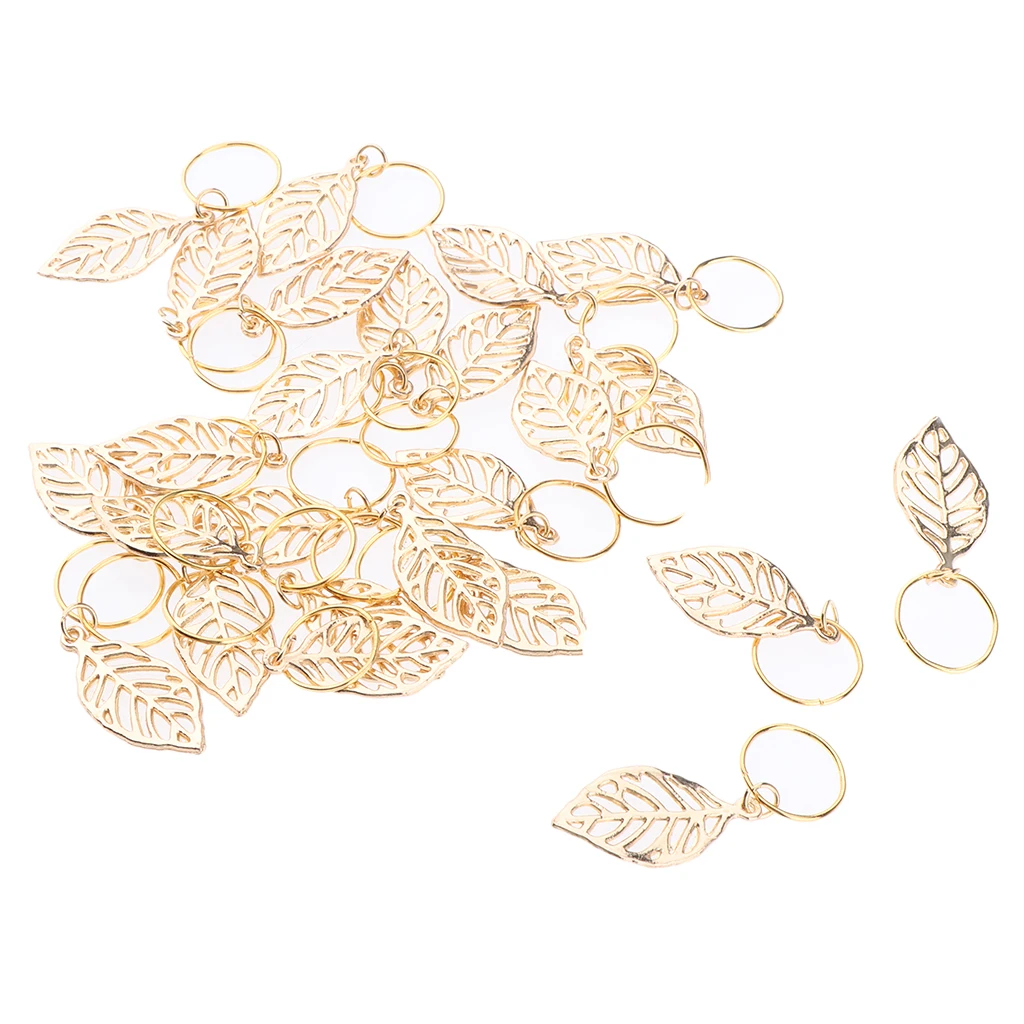 30pc Golden Leaves Pendant Metal Circlets For Dreadlock Braids DIY Hairstyle