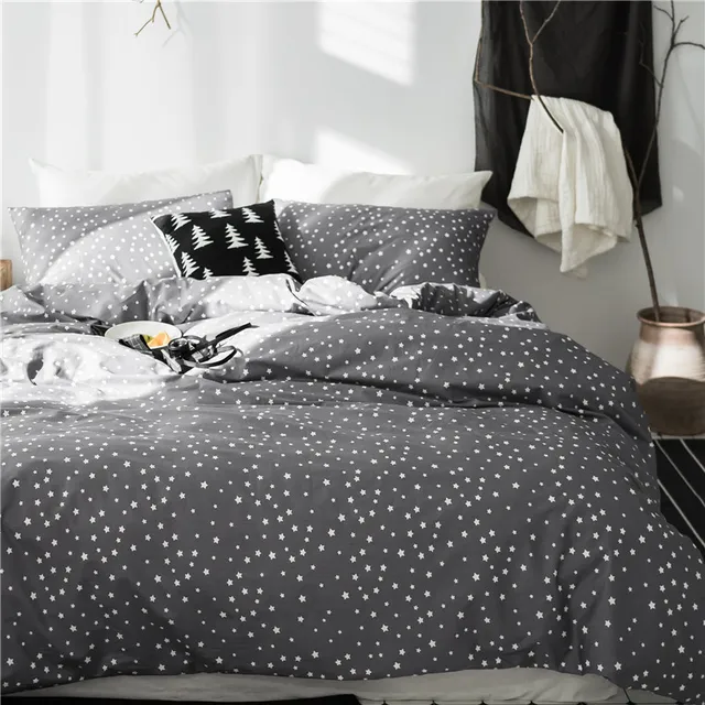 Us 64 46 38 Off Twin Queen King Size 100 Cotton Star Print Grey Bedding Set For Kids Boys Girls Cute Bed Duvet Cover Bedsheet Linen In