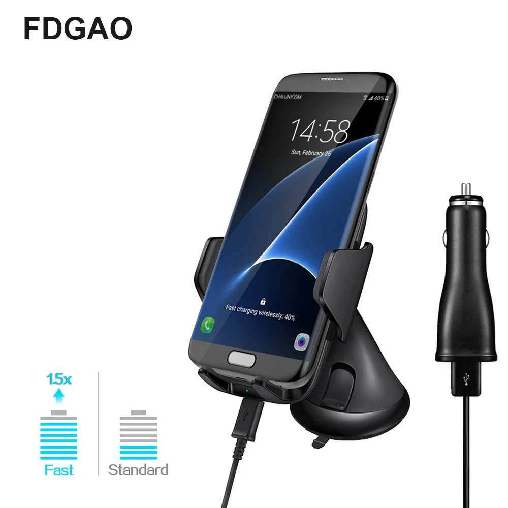 FDGAO 10W 7.5W Fast Car Qi Wireless Charger for iPhone Xr Xs X 8 Plus Samsung Galaxy S9 S8 Note 9 8 Quick Charging Holder