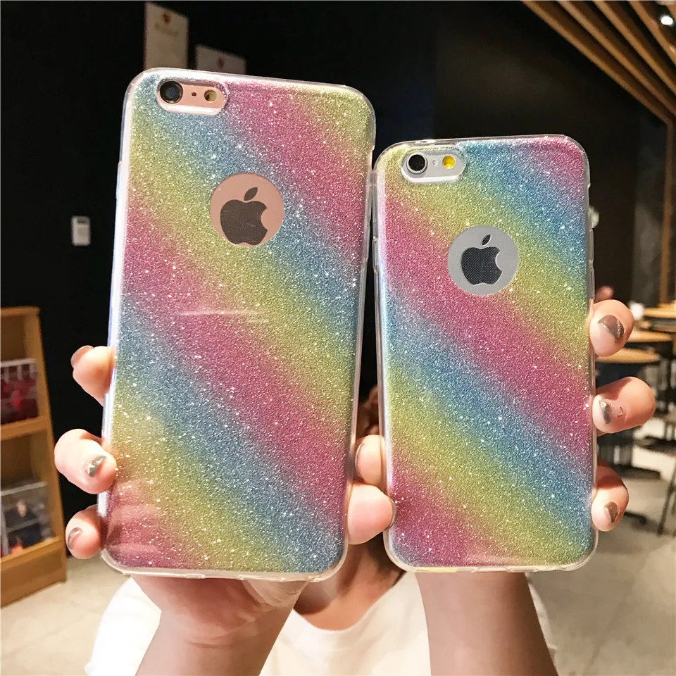 

Glitter 2 in 1 Rainbow Case For iPhone 6s 6 SE 7 8 Plus X XR XS MAX Silicone Cover Samsung J3 J5 J7 Pro A3 A5 A7 2017 Phone Case