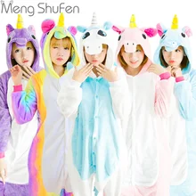 Pink Unicorn Pajamas Sets Flannel Animal Pajamas Winter Nightie Stitch unicornio Sleepwear for Women Men Adults