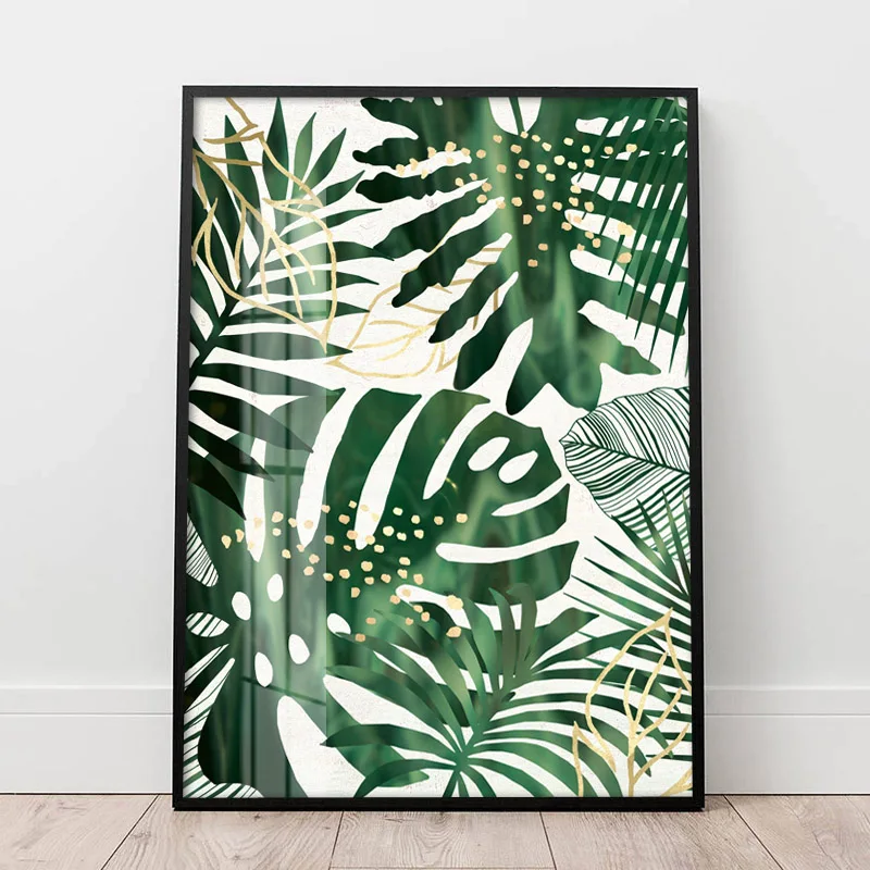 Green Plants Leaves Canvas Paintings Nordic Scandinavian Office Wall Art Cactus Poster Picture for Living Room Home Decor