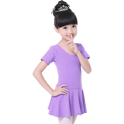 Детская Хлопковая одежда для гимнастики трико, балетное платье для детей короткий рукав, купальник для танцев, Одежда для танцев, пачка балерины для девочек, одежда для девочек - Цвет: Lavender