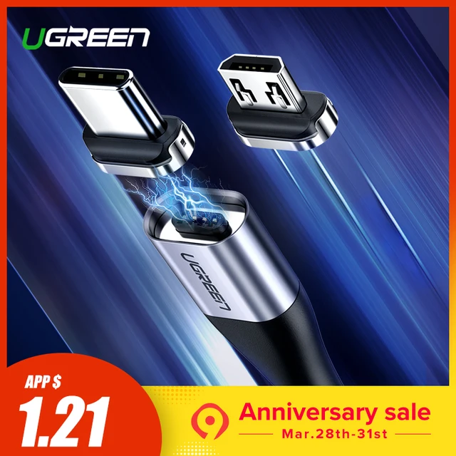 Ugreen Магнитный USB кабель Быстрая зарядка usb Тип C кабель магнит зарядное устройство для передачи данных Micro USB кабель мобильного телефона кабель USB шнур