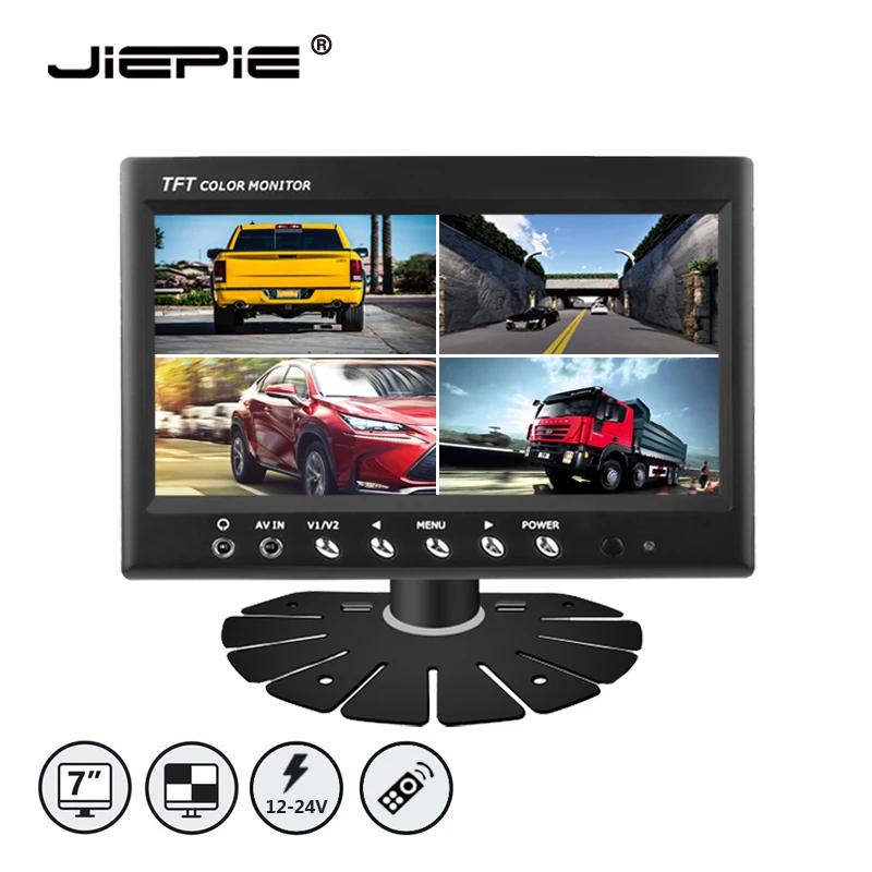 JIEPIE 7 дюймов зеркало заднего вида Quad 4 Разделение экран монитор 4CH CCTV видео Вход 12V
