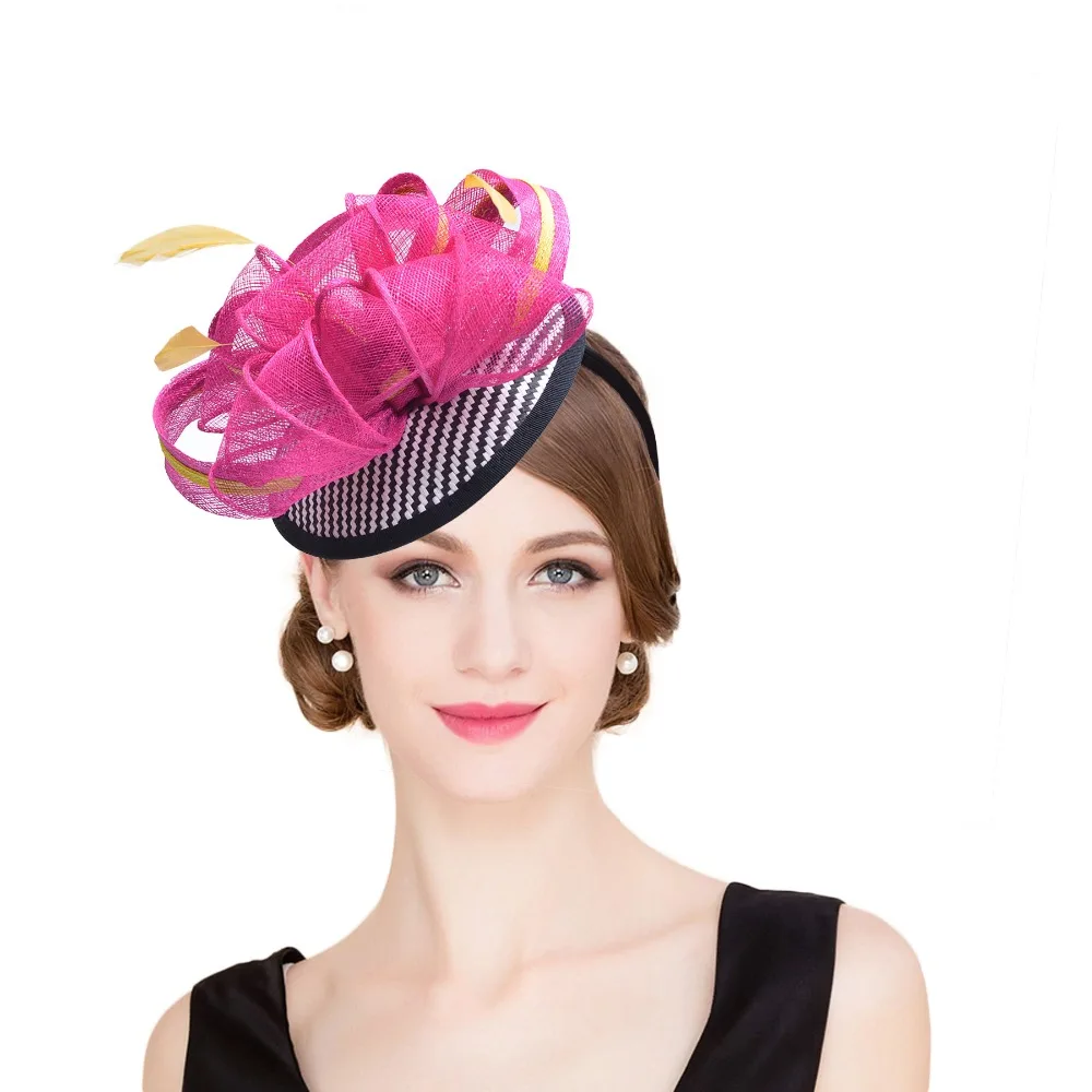

Women Kentucky Derby Sinamay Fascinator Hats Cocktail Party Wedding Heandbands Fancy Feather Head Accessories T216