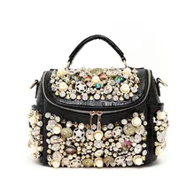 2017 pearl buttons women’s handbag rhinestone crocodile pattern luxury rivet one shoulder cross-body bag lady messenger bag